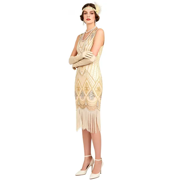 Design Flapper Dress Black Beaded Fringe Dress - 11
