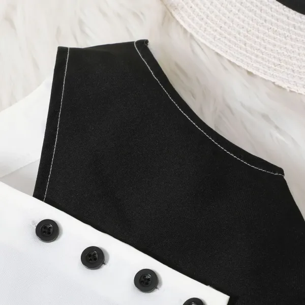 Design Two-Tone Button-Trim Top and Wide-Leg Pants Set White / Black - 9