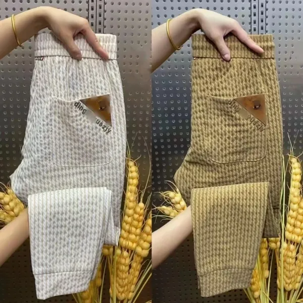 Design Houndstooth Knit Pants Beige - 3