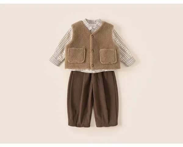 Design M.bang Denim Vest Set Navy Striped Shirt and Pants Sets - 50