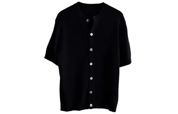 Design Short-Sleeve Knit Button-Up Beige Sweater Tops.sweater - 7