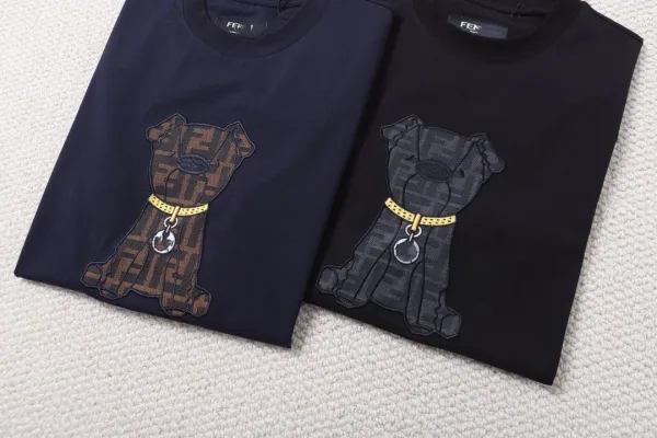 Fendi Dog Embroidery Black T-Shirt - 6