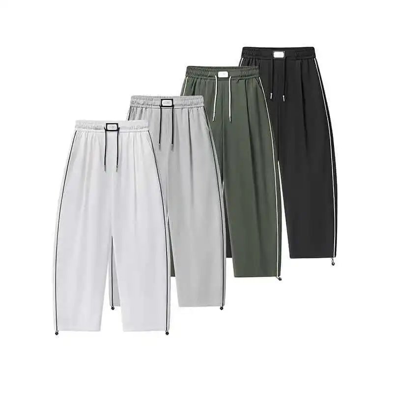 Design Wide-Leg Track Pants Black with White Side Stripes Sweatpants - 3