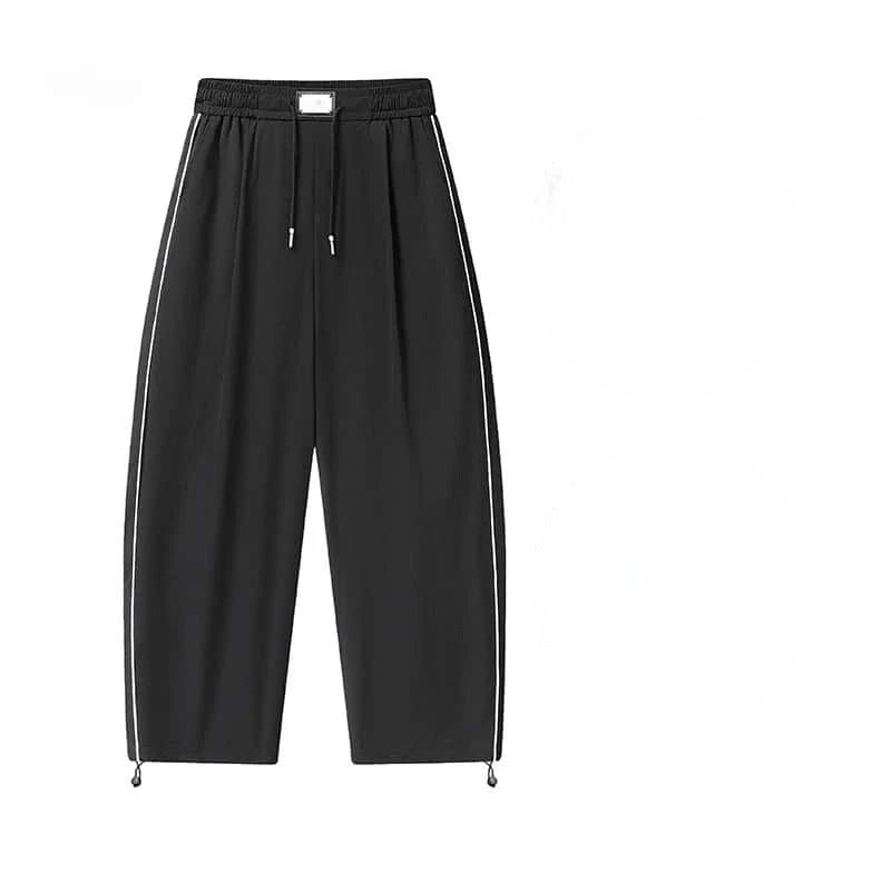 Design Wide-Leg Track Pants Black with White Side Stripes Sweatpants - 4