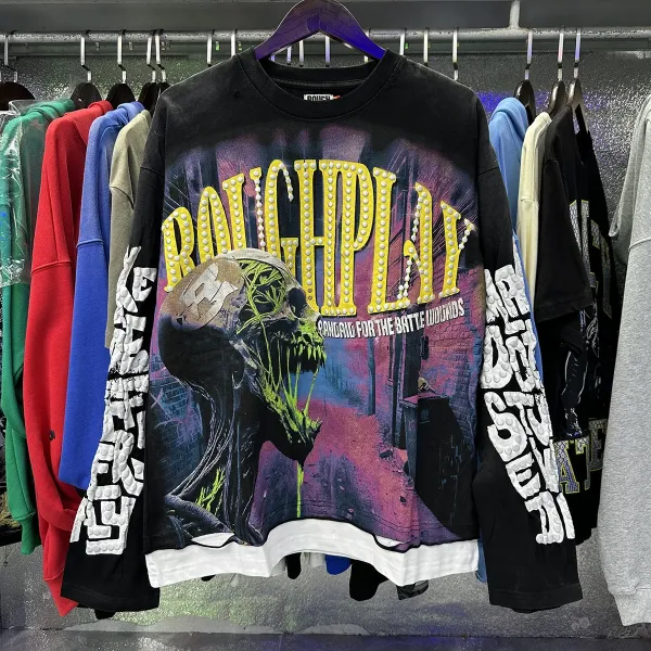 Design Roughplay Bandaid For The Battle Wounds Graphic Oversized Sweatshirt Black Sweater - 17