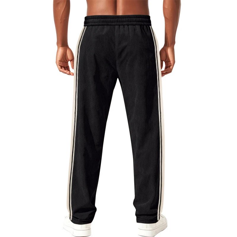 Design Corduroy Track Pants Black with White Stripes Sweatpants - 17