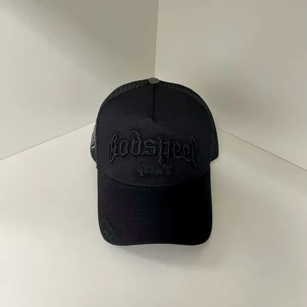 Design Graffiti-Embroidered Purple Mesh Trucker Cap Hats - 3