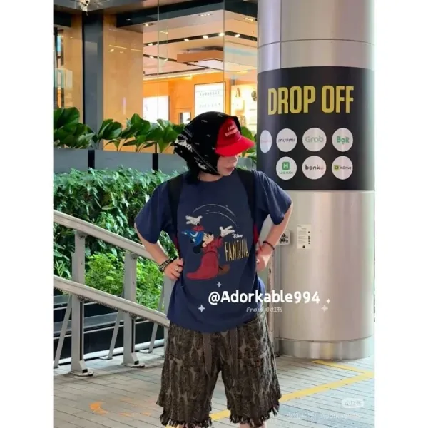 Design Disney Fantasia Mickey Mouse Graphic Oversized T-Shirt Gray T-Shirts - 7