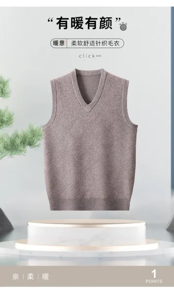 Design V-Neck Knit Vest Navy Blue Vest Top - 4