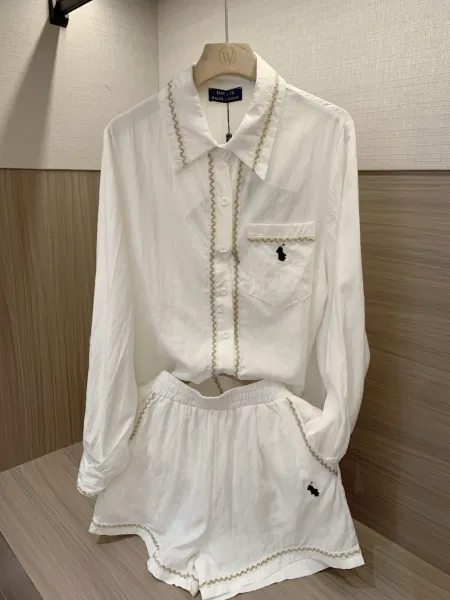 Design Pearl-Trimmed Oversized Shirt and Shorts Set White - 9