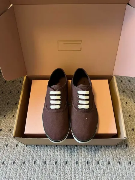 Miu Miu Canvas Sneakers Brown with Cream Laces Canvas Shoes - 1