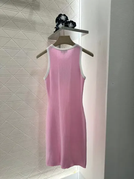 Design Ribbed Knit Sleeveless Dress Pink - 5