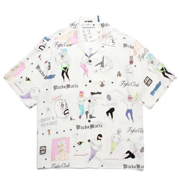 Design Wacko Maria Lucha Libre Fight Club Print Shirt White Shirt - 1
