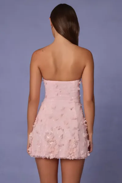 Design Floral Embellished Strapless Mini Dress Pink - 6