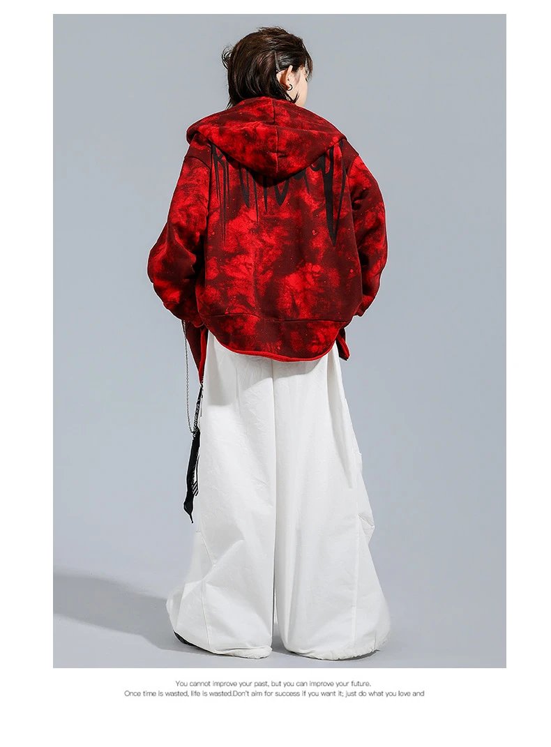 Design Red Tie-Dye Hooded Zip-Up Jacket Outerwear - 14