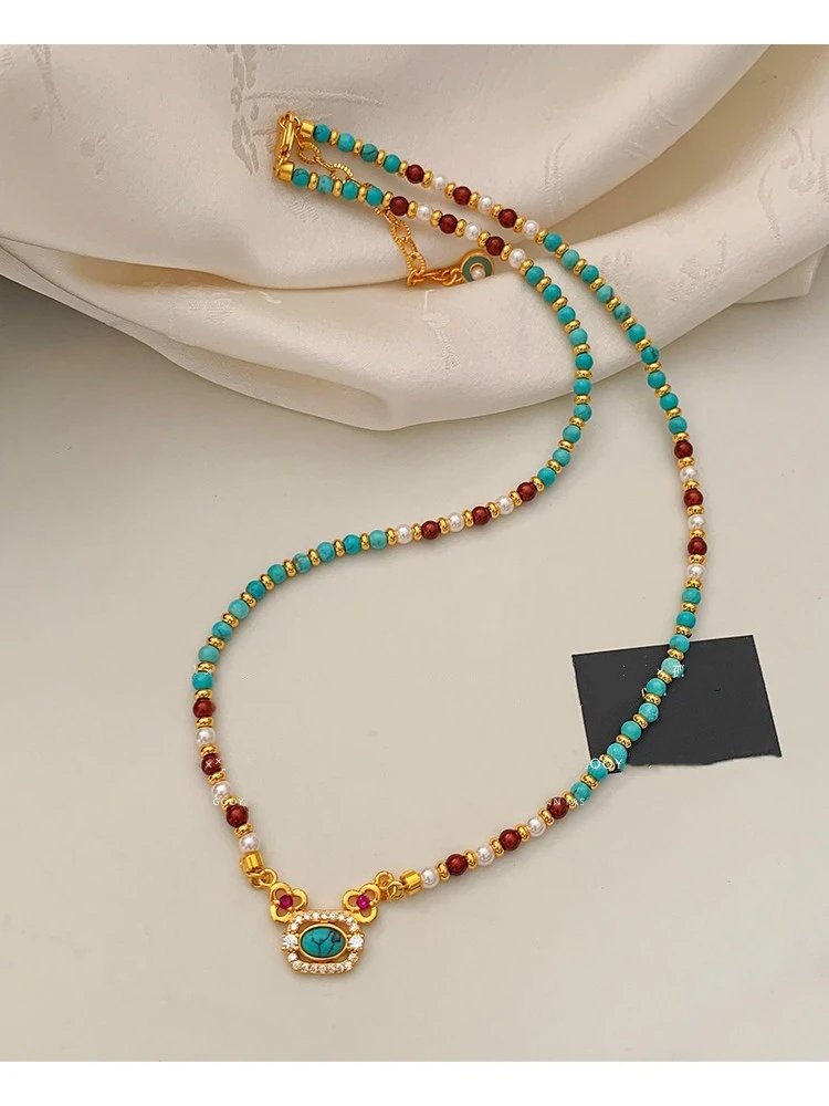 Design Turquoise and Coral Beaded Bracelet with Pearl Accents and Gold-Tone Clasp Jewelry - 13