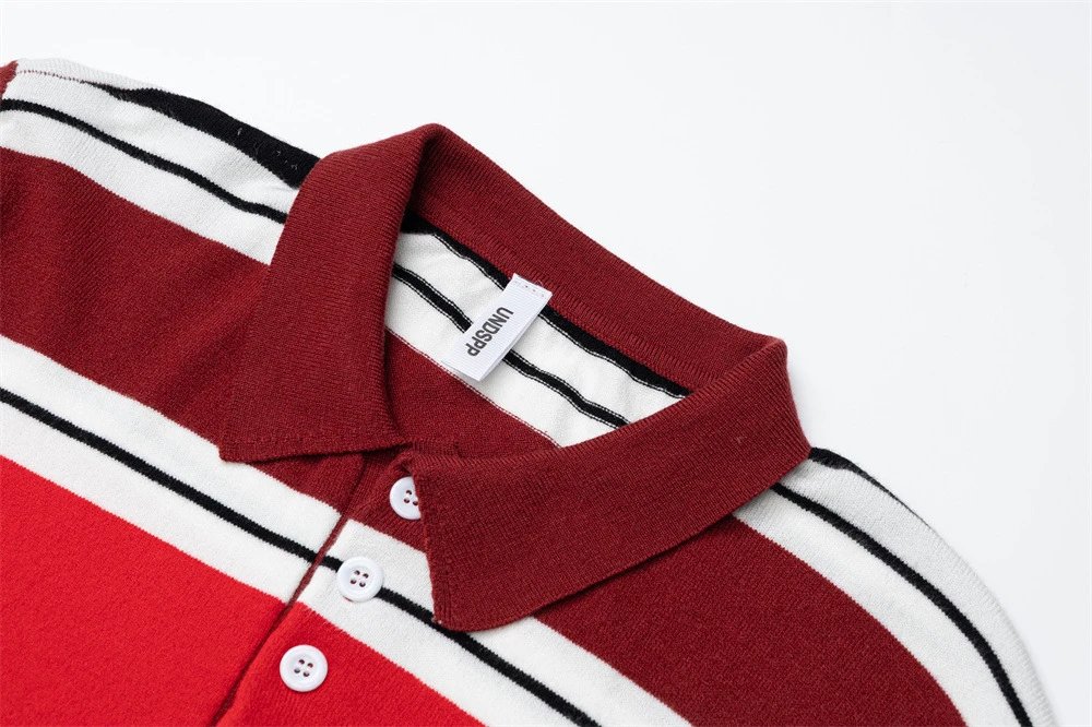 Design Striped Knit Polo Black Gray White Green Polo Polo Shirt - 6