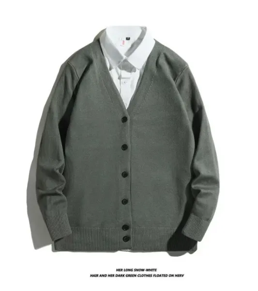 Design V-Neck Button-Up Cardigan Gray Sweater Outerwear.cardigan - 8