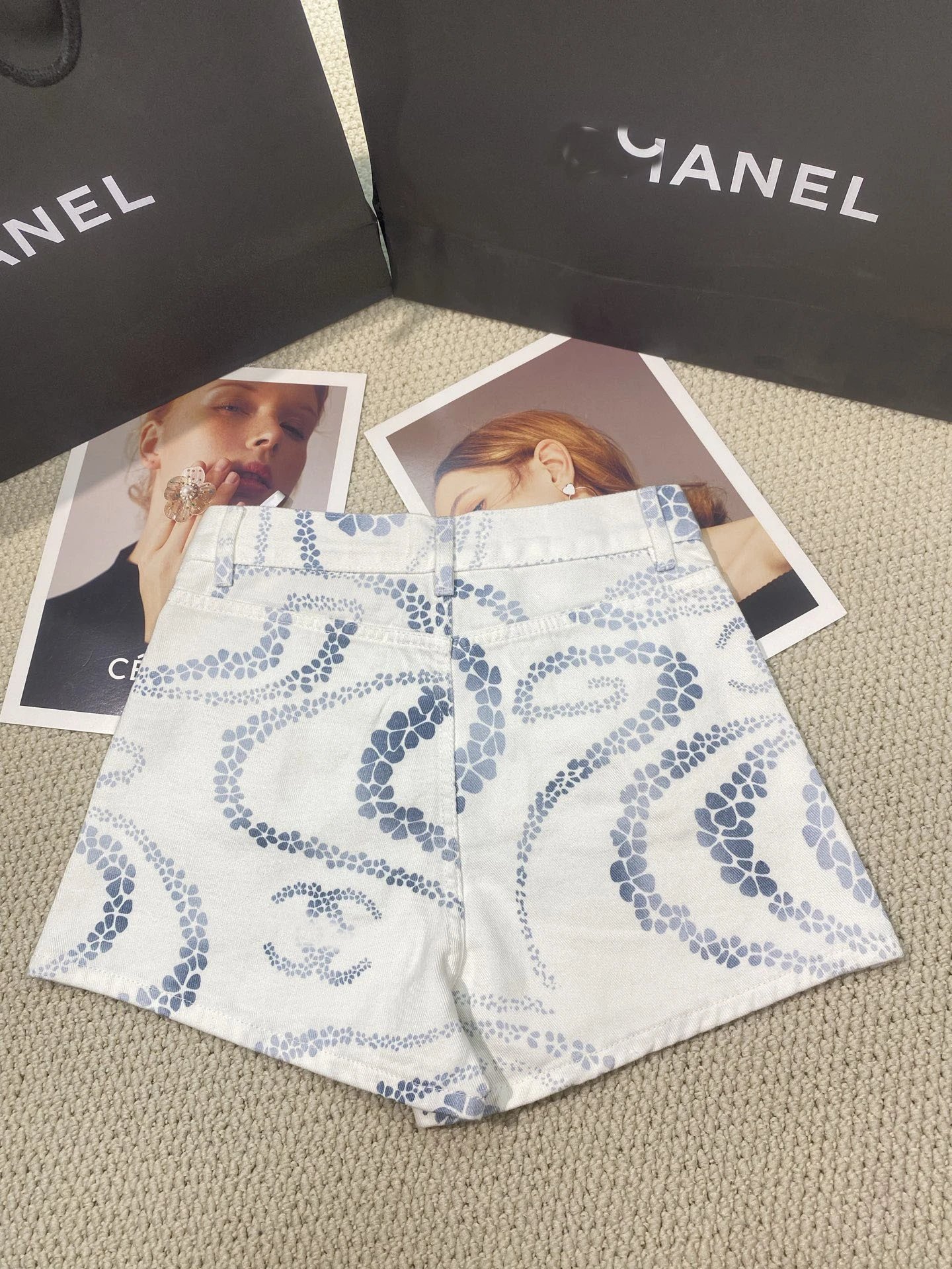 Chanel Printed Denim Shorts in Beige, Blue, and Pink - 5