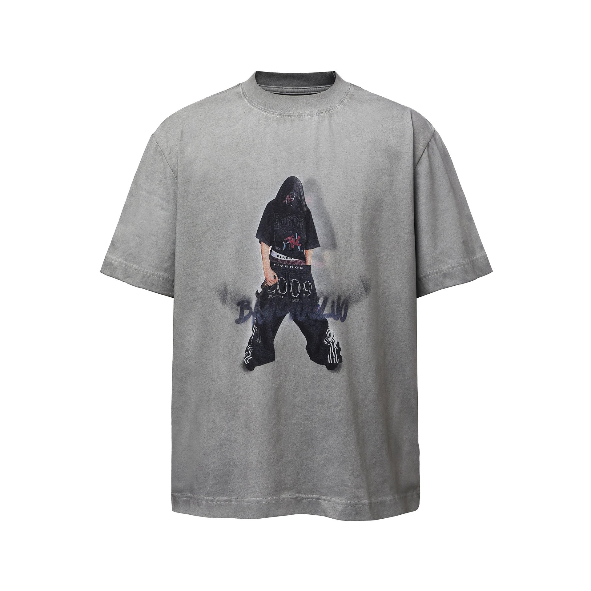 Balenciaga Graphic Print Oversized T-Shirt Gray