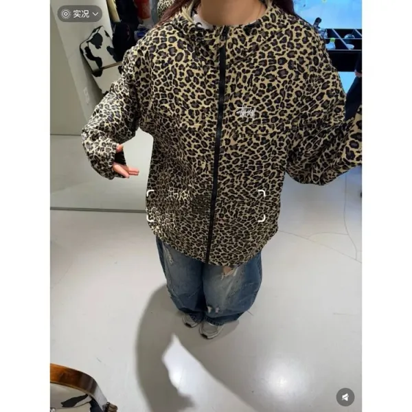 Stussy Leopard Print Hooded Windbreaker Jacket Outerwear - 6