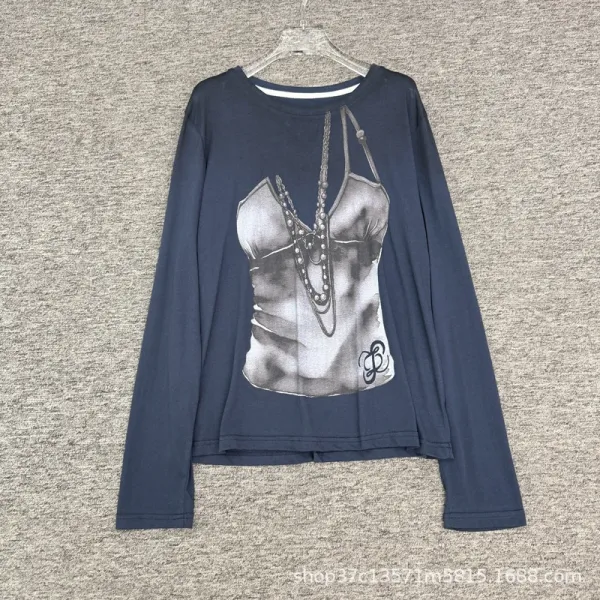 Chanel Graphic Print Long Sleeve T-Shirt Navy - 1
