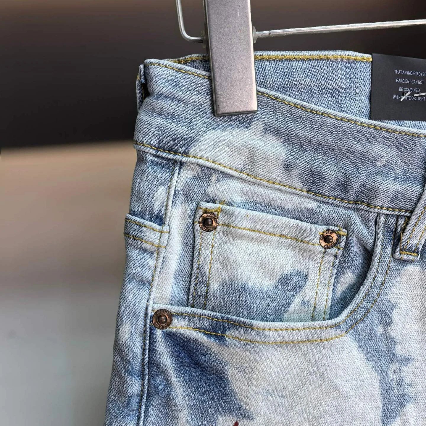 Purple Brand Distressed Bleach Wash Blue Splatter Paint Denim Jeans