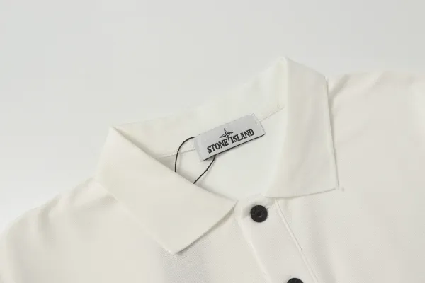Stone Island Logo Patch Polo White Polo Shirt - 4