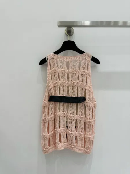 Chanel Knit Vest Top with Leather Belt Beige - 7