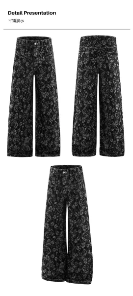 Design Floral Print Wide-Leg Jeans Black - 13