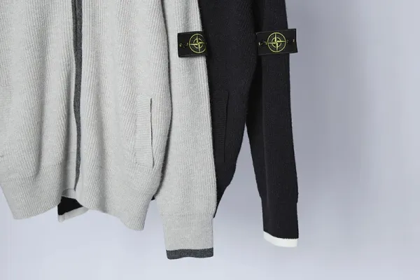 Stone Island Knit Cardigan Black with White Trim Outerwear.cardigan - 6