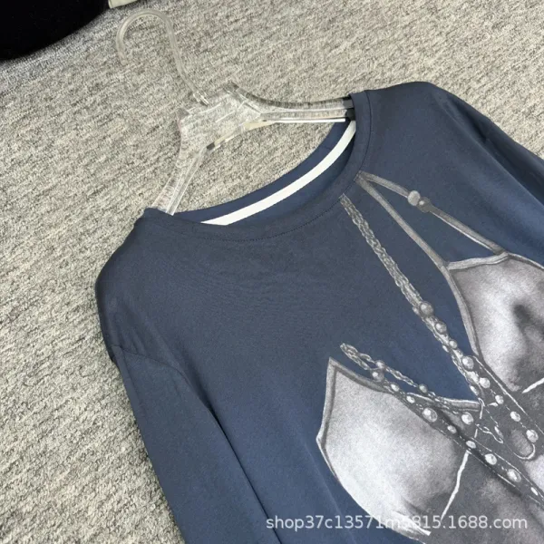 Chanel Graphic Print Long Sleeve T-Shirt Navy - 8