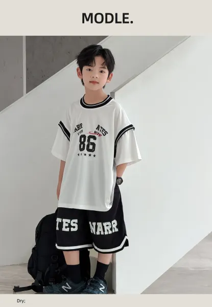 Design Graphic Print Oversized T-Shirt and Basketball Shorts Set White / Black - 8