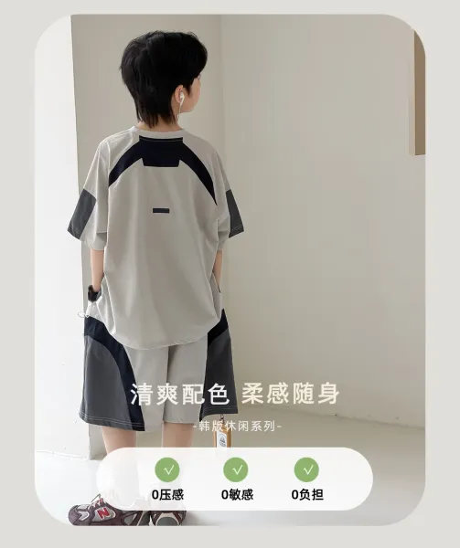 Design OLB Studio Color-Block T-Shirt and Shorts Set Black / Gray Sets - 4