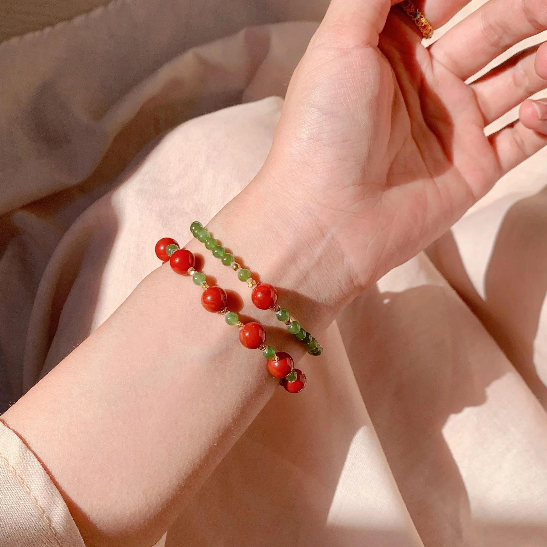 Beaded Bracelet Red and Green Stone Bracelet Jewelry