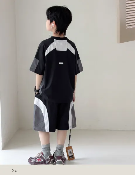 Design OLB Studio Color-Block T-Shirt and Shorts Set Black / Gray Sets - 9