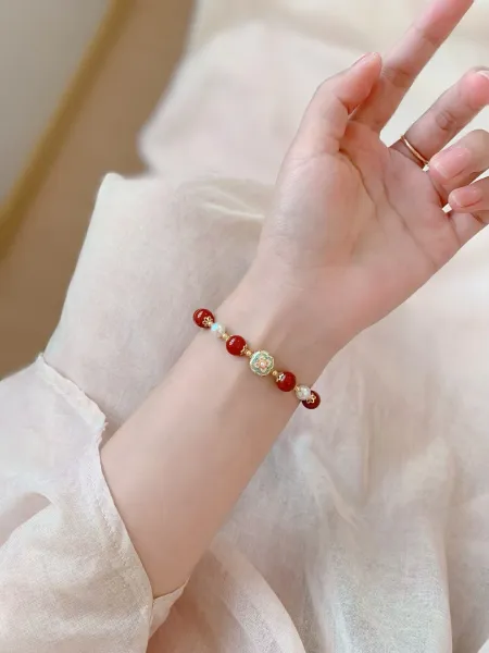 Design Pearl Bead Bracelet with Red and Turquoise Accents Bracelet Jewelry - 15