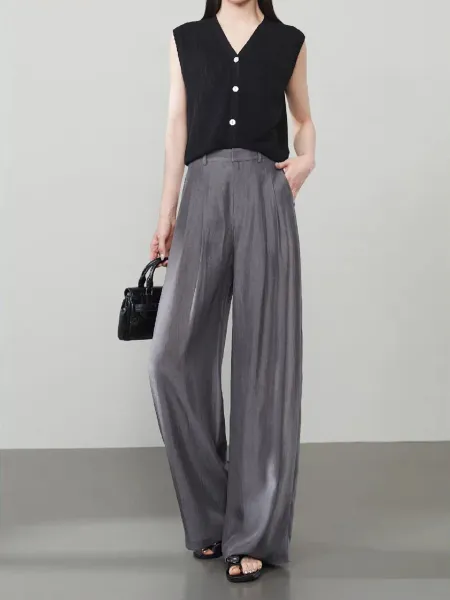Design Wide-Leg Linen Blend Trousers Beige Pants - 25