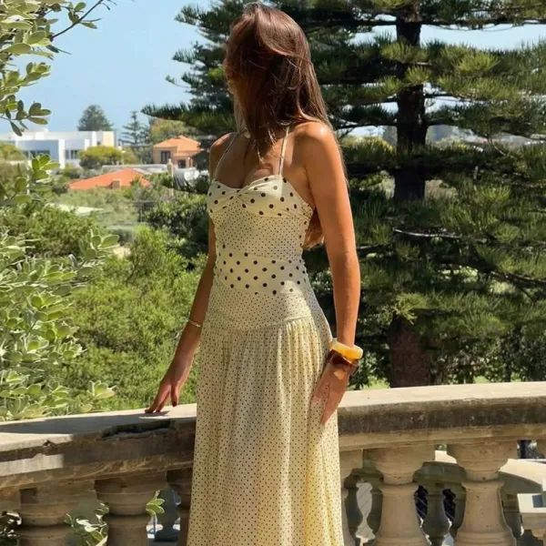 Design Polka Dot Wrap Maxi Dress Beige - 12