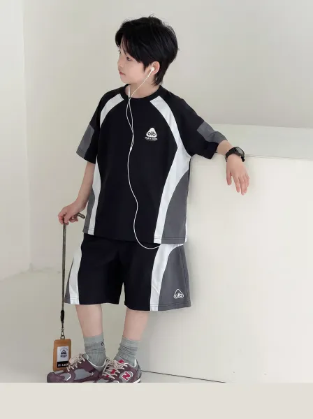 Design OLB Studio Color-Block T-Shirt and Shorts Set Black / Gray Sets - 12