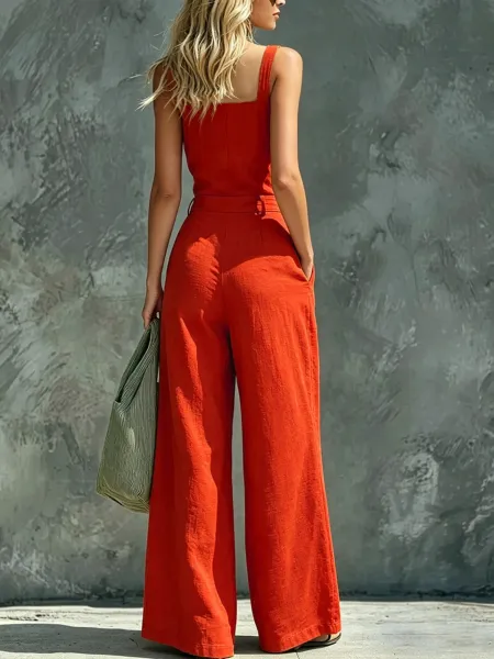 Design Wide-Leg Linen Jumpsuit Blue Clothing - 9