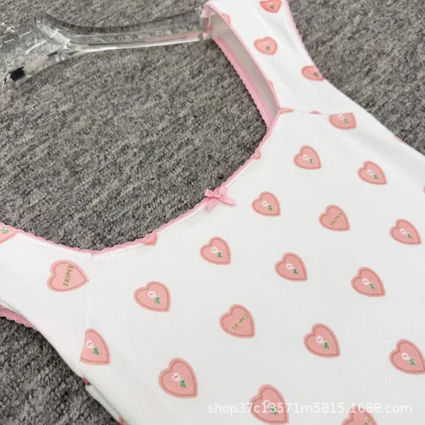 Design Heart Print Sleeveless A-Line Dress White Pink - 10
