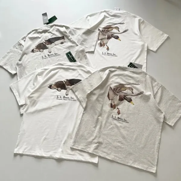 Design L.L. Bean Inc. Duck and Basset Hound Graphic T-Shirt White / Heather Gray T-Shirts - 13
