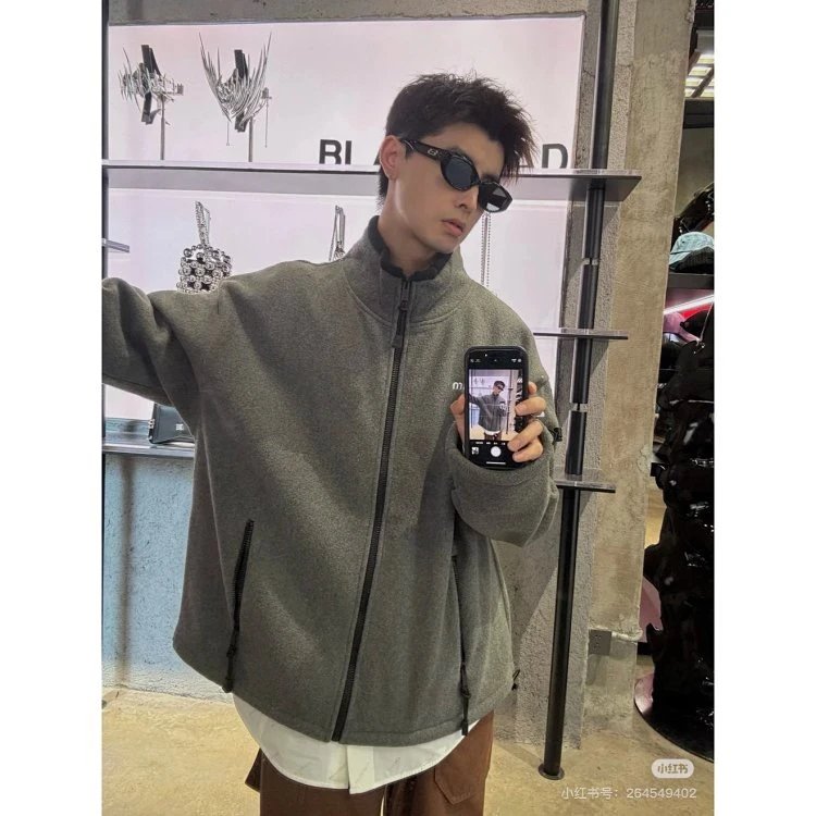 Miu Miu Oversized Fleece Jacket Gray Outerwear - 14