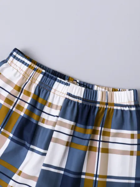 Design Plaid Bucket Hat and Mustard Shirt Set with Matching Shorts - 13