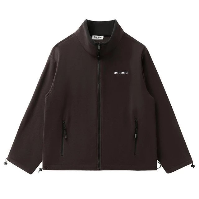 Miu Miu Oversized Fleece Jacket Gray Outerwear - 18