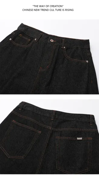 Design Wide-Leg Denim Jeans with Striped Star Patches Blue Jeans - 8