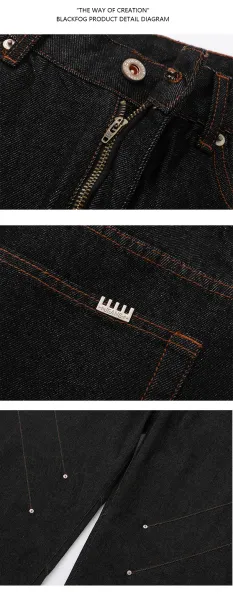 Design Wide-Leg Denim Jeans with Striped Star Patches Blue Jeans - 9