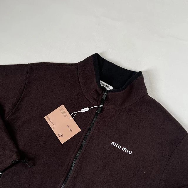Miu Miu Oversized Fleece Jacket Gray Outerwear - 25