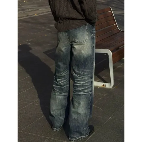 Design Wide-Leg Distressed Blue Jeans - 11